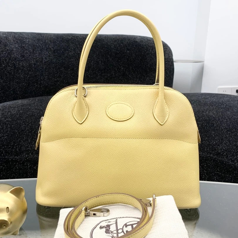 Hermes Bolide27 Epsom Leather Top Handle Bag Crossbody Yellow Silver Women S