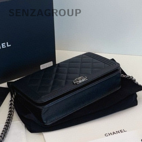 Chanel Leboy WOC Chain Shoulder Bag Black Silver Diamond Women Classic