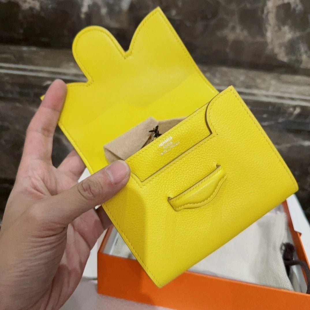 Hermes Women Lemon Yellow Togo Goat Leather Clutch Short Wallet