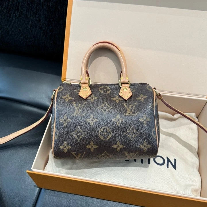 Louis Vuitton Speedy Nano Top Handle Shoulder Crossbody Bag Brown Women D