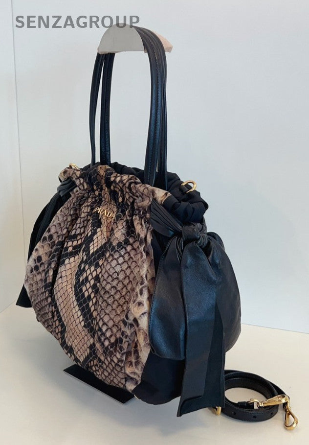 PRADA Snake pattern print 2way Shoulder bag Black Women Limited Edition Handbag