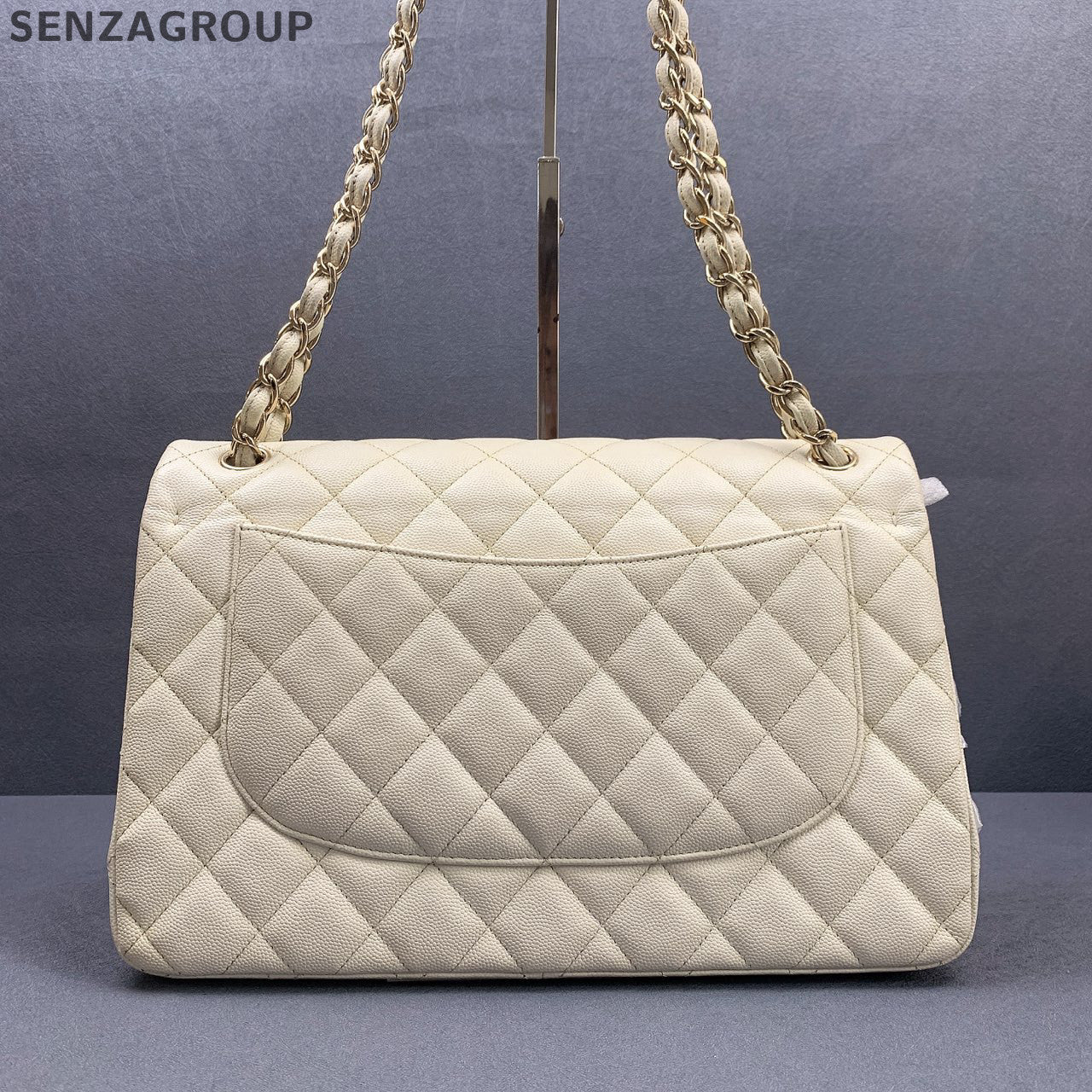 Chanel Classic Flap Jumbo Bag White Gold Chain Shoulder Crossbody