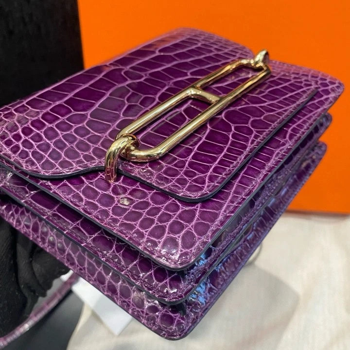 Hermes Roulis 19 Mini Shoulder Crossbody Bag Purple Gold Hardware Women D