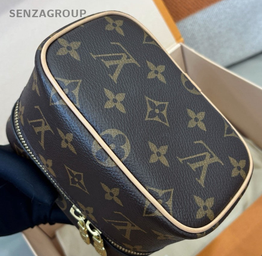 Louis Vuitton Nice Nano Monogram Top Handle Bag Brown Gold Women Classic