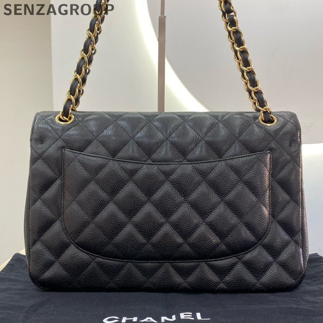 Chanel Classic Flap Black Gold Jumbo Chain Shoulder Bag Quilted