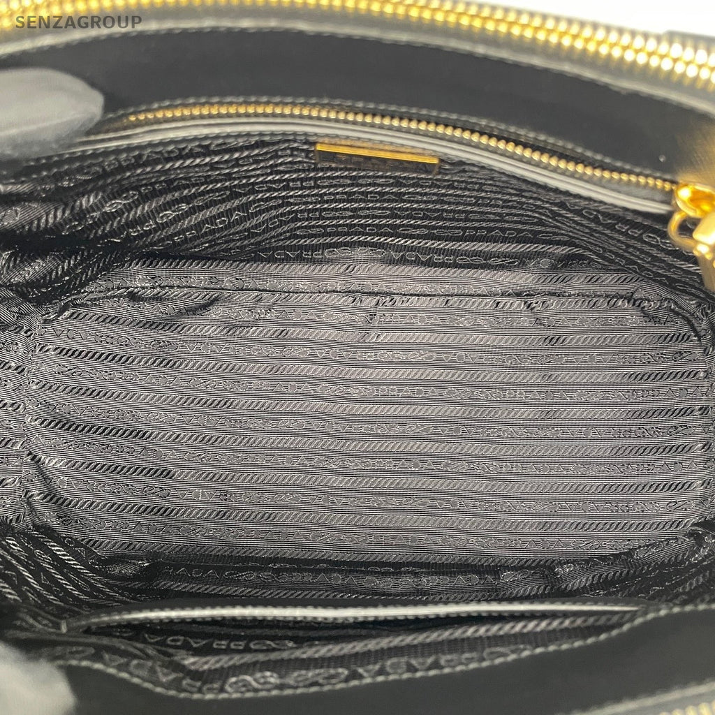 Prada Saffiano Lux Top Handle Bag Crossbody Black Gold Women Classic