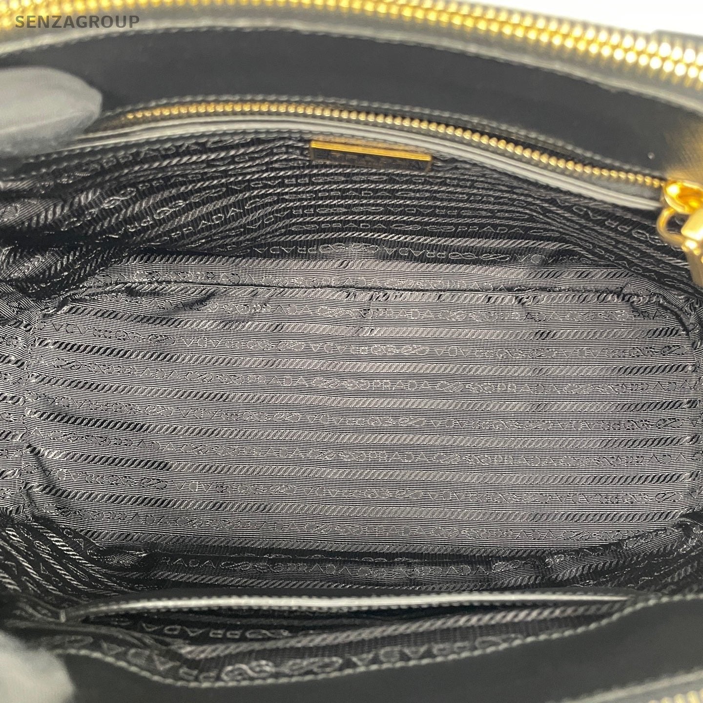 Prada Saffiano Lux Top Handle Bag Crossbody Black Gold Women Classic