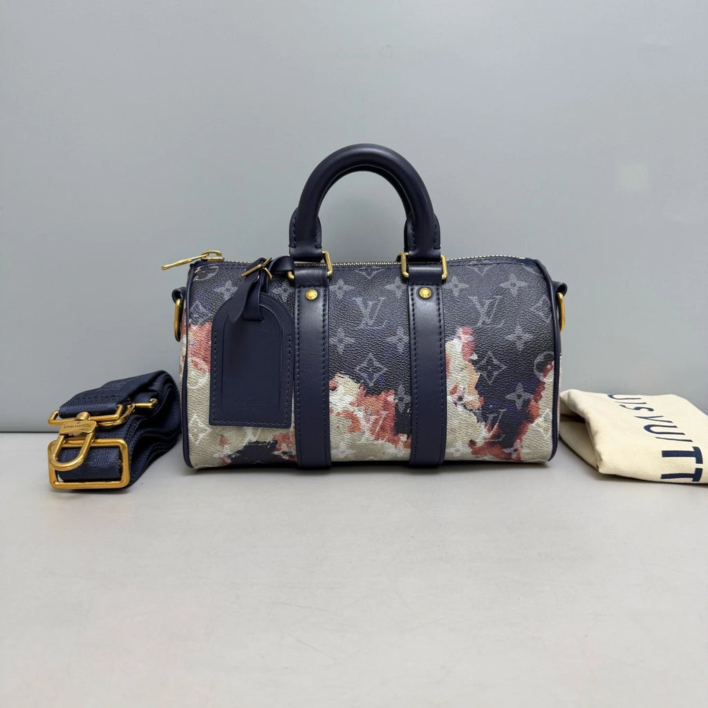 Louis Vuitton Keepall Gold Blue Crossbody Top Handle Excellent