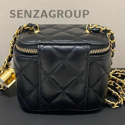 Chanel Mini Quilted Double Flap Box Bag Black Gold Chain Shoulder Bag