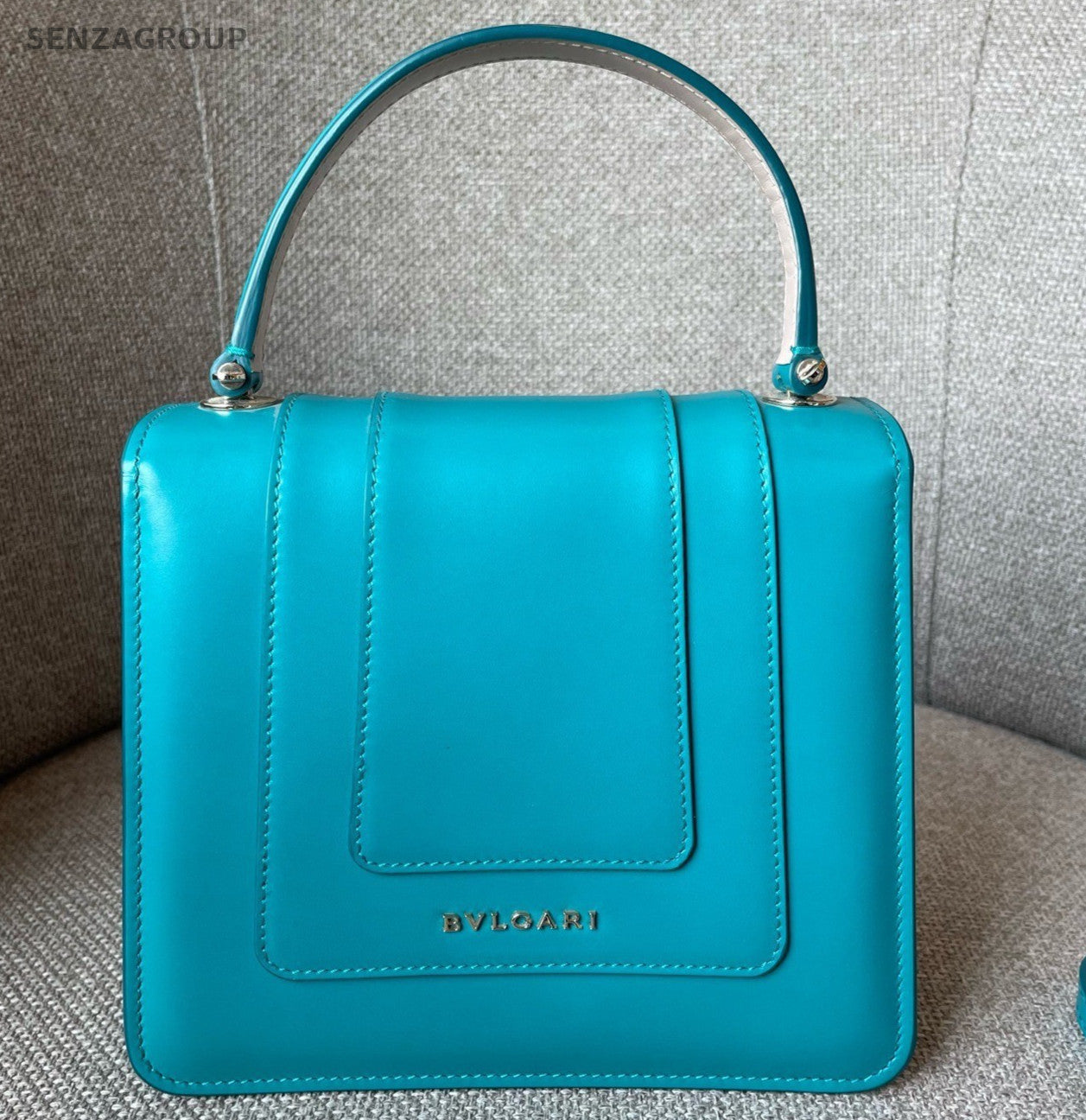 Bvlgari Serpenti PM Chain Crossbody Top Handle Bag Blue Silver Women Classic