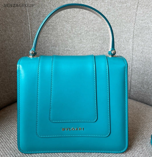Bvlgari Serpenti PM Chain Crossbody Top Handle Bag Blue Silver Women Classic