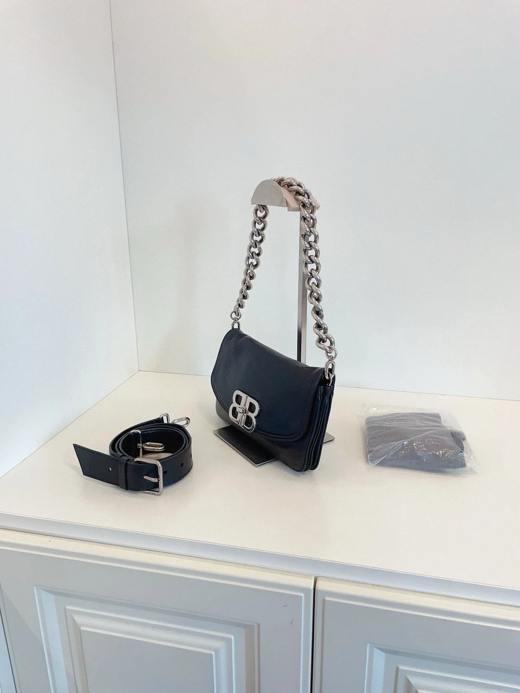 Balenciaga Soft BB Black Chain Shoulder Bag For Women