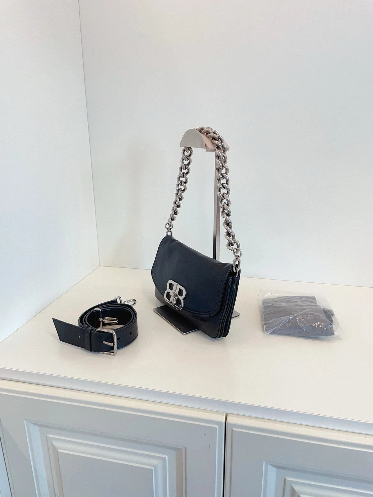 Balenciaga Soft BB Black Chain Shoulder Bag For Women