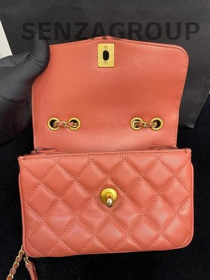 Chanel Accordion Bag Orange Red Gold Hardware Quilted Chain Shoulder Bag