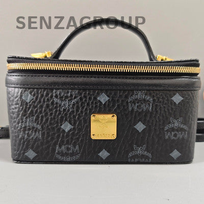 MCM Black Gold Zipper Cosmetic Case Handbag Women's Classic Fashion