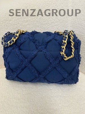 Chanel 19 Bag Maxi Fringe Chain Shoulder Bag Blue Gold Women's