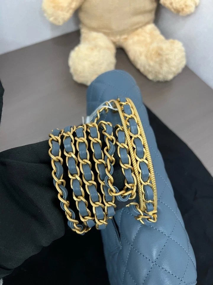 CHANEL Blue Gold Top Handle Crossbody Bag For Women