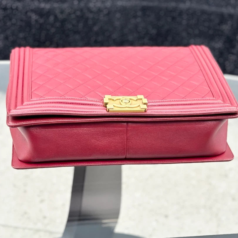 Chanel Leboy Lambskin Chain Shoulder Crossbody Bag Red Gold Hardware Women S