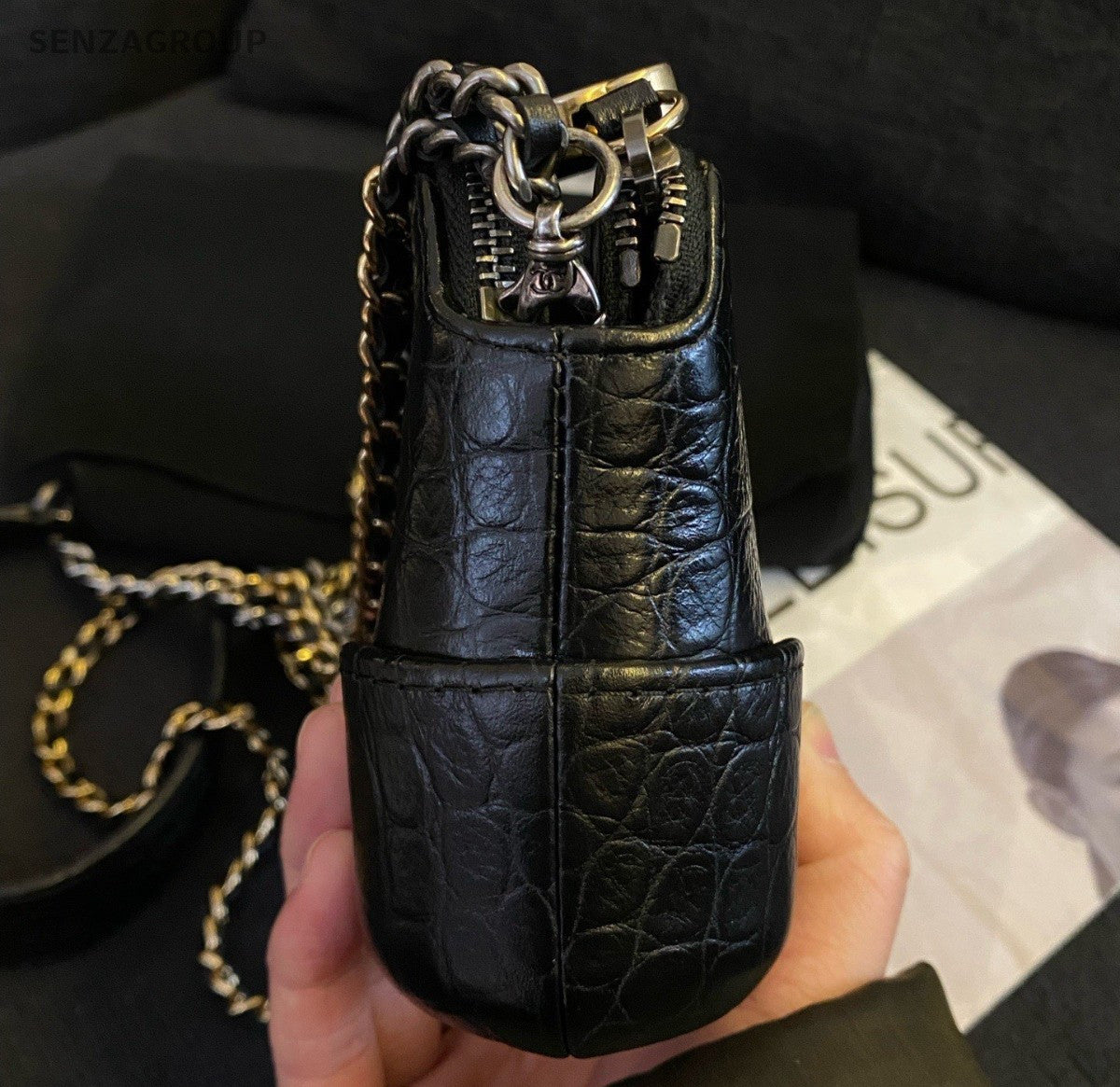 Chanel Gabrielle Mini Chain Shoulder Bag Black Gold Women Classic Fashion