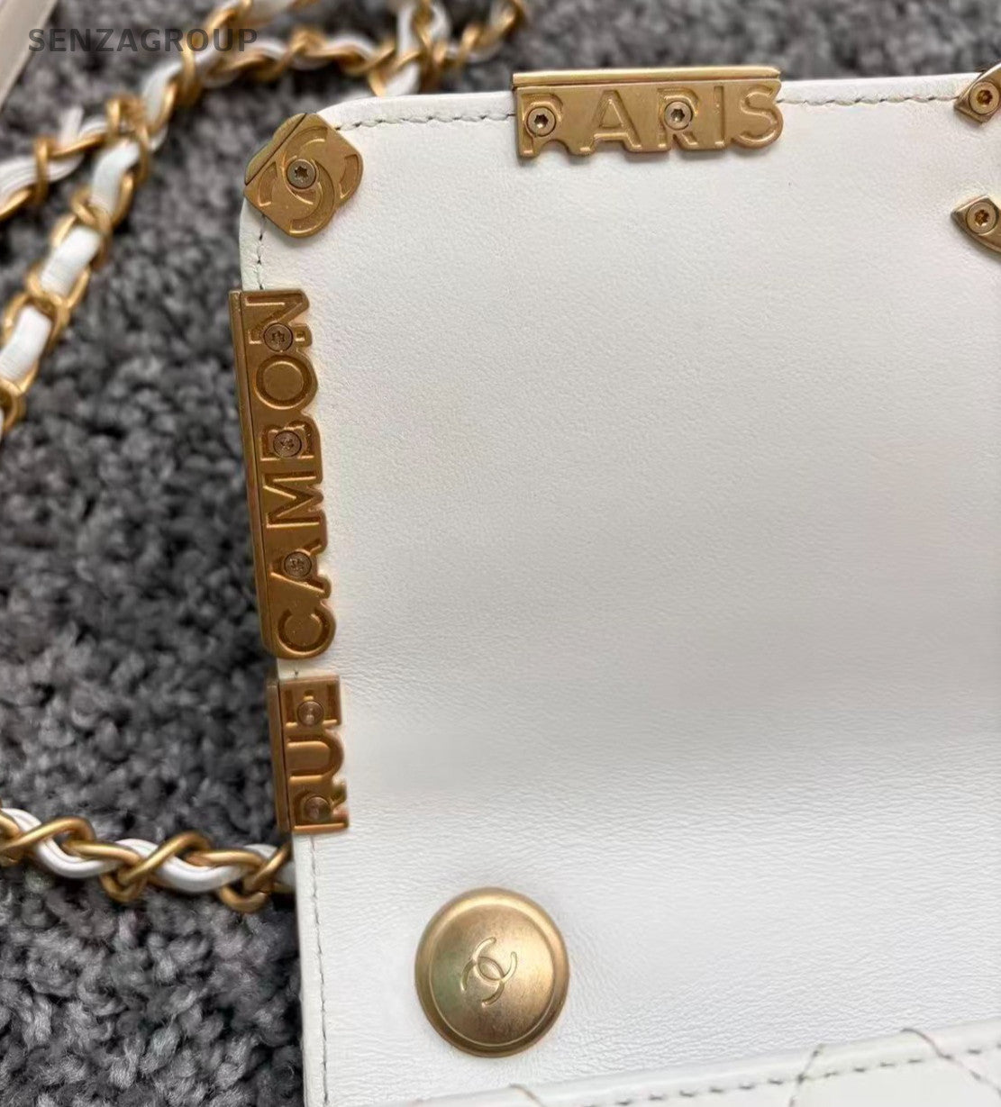 Chanel Chain Diamond Shoulder Bag Crossbody White Gold Diamond Women Classic