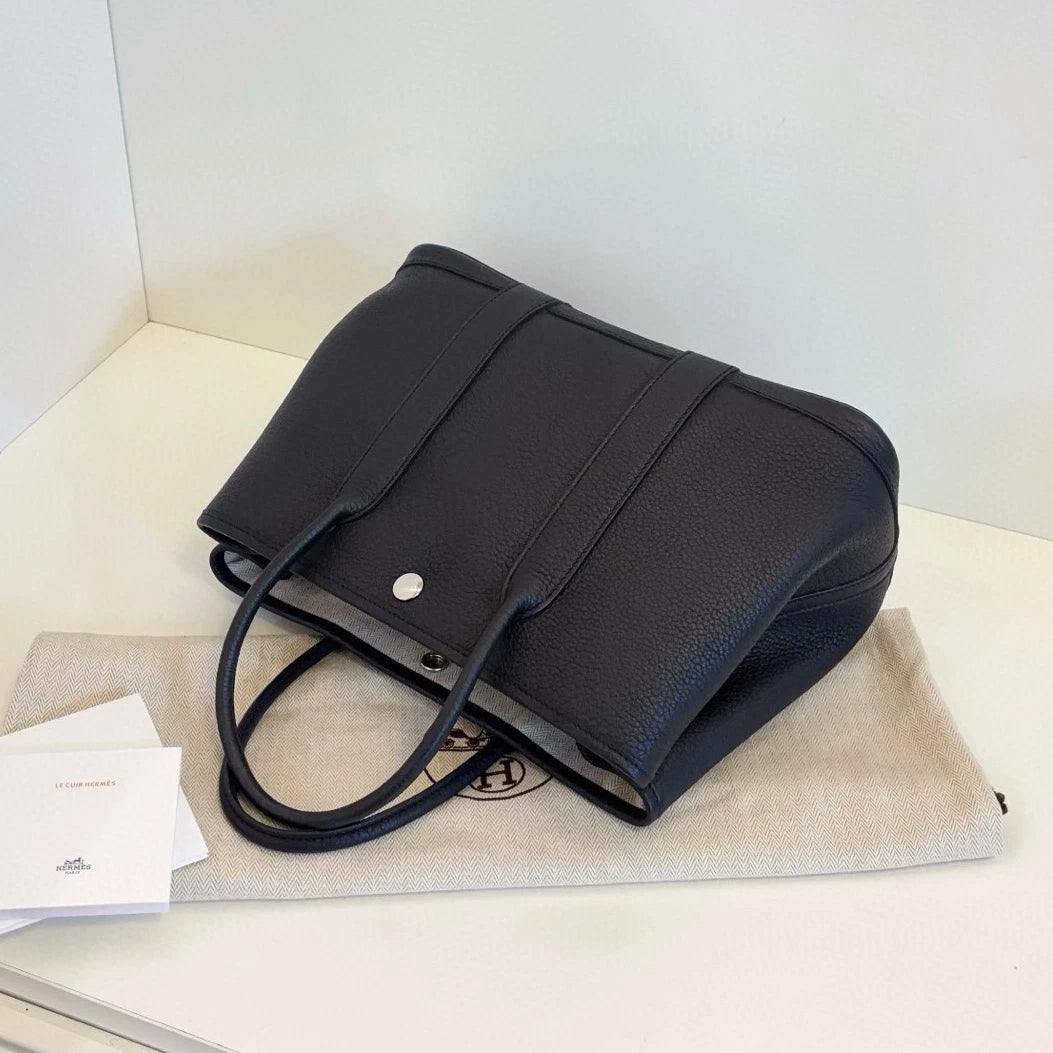 Hermes Garden Party30 Top Handle Bag Black Silver Used Women Classic