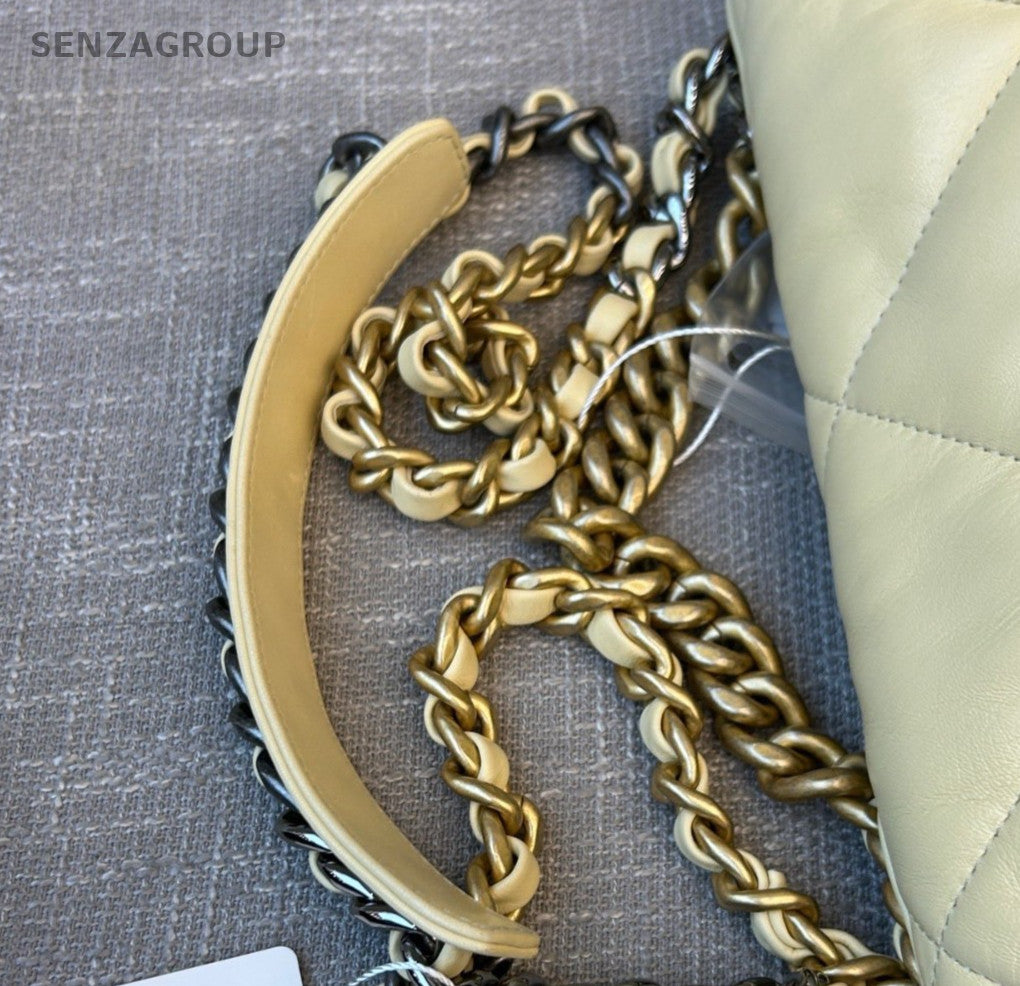 Chanel 19Bag PM Chain Shoulder Bag Crossbody Yellow Gold Women Classic Diamond