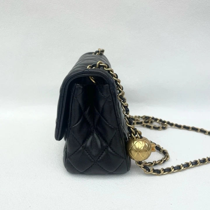 Chanel Lambskin Gold Ball Square Crossbody Bag For Women