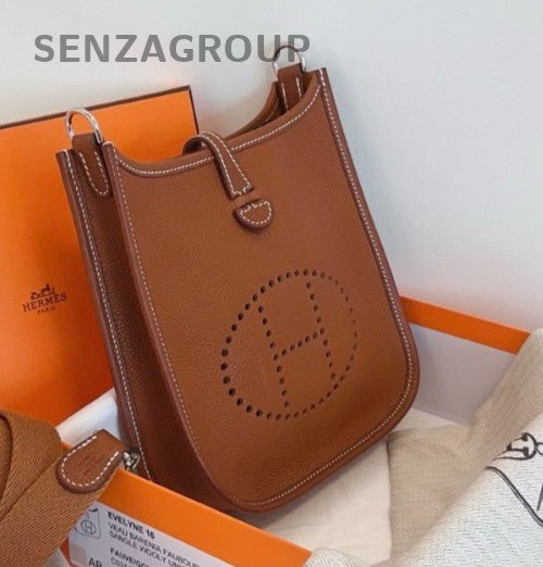 Hermes Evelyne Mini Bolsa de Ombro 2 Vias Transversal Marrom Prata Usada Feminina Clássica-