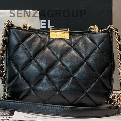 Chanel Black Gold Lamb Skin Hobo Chain Shoulder Bag Mini Women