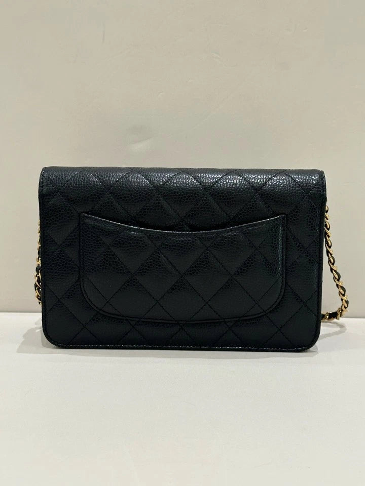 CHANEL Black Gold Leather WOC Crossbody Bag For Women