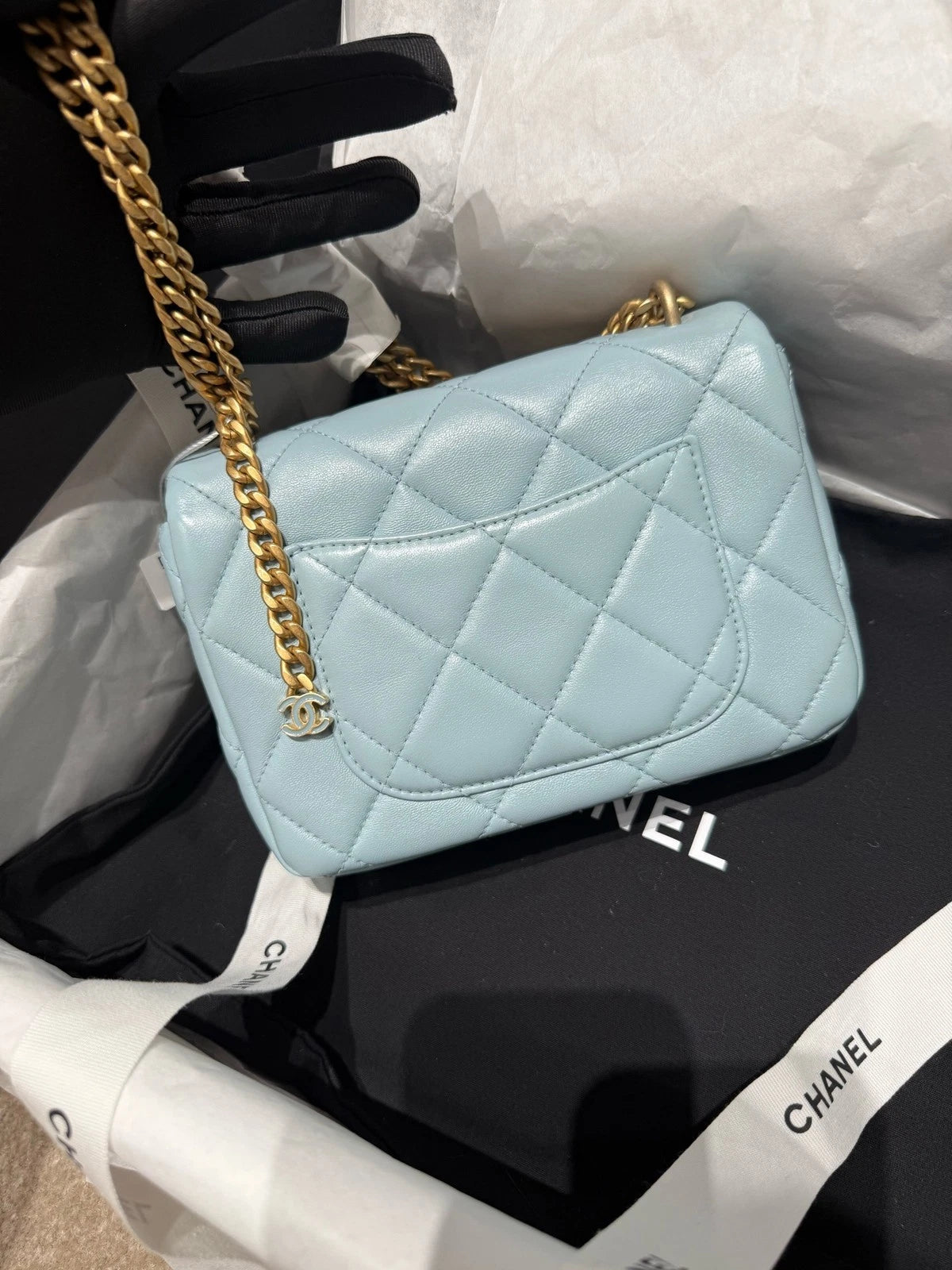 New CHANEL Lamskin Enamel Buckle CF Mini Crossbody Bag For Women