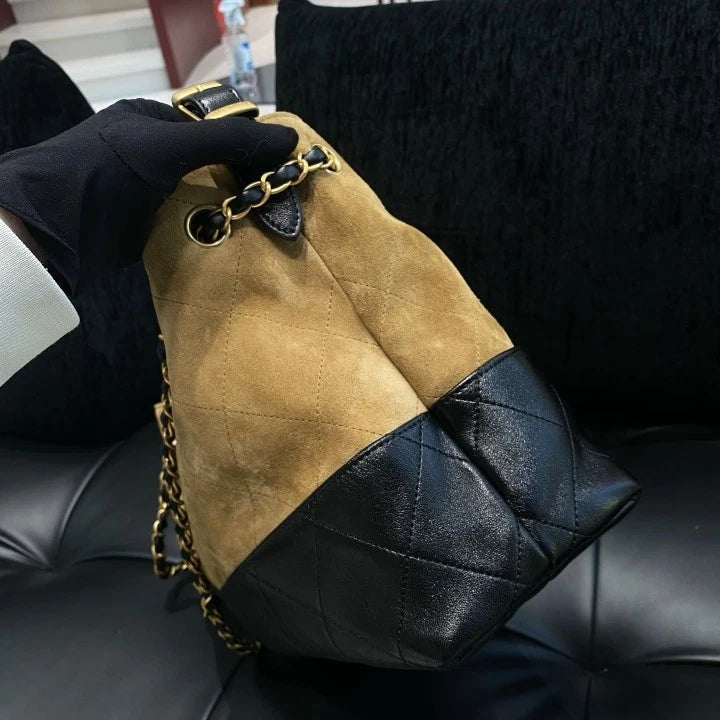 Chanel Hobo Brown Suede Calfskin Lambskin Top Handle Shoulder Bag Women D