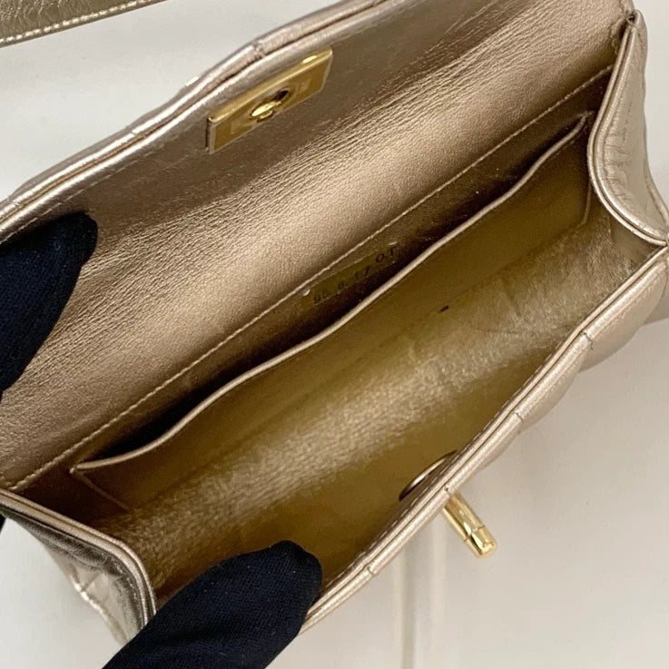 Chanel Lambskin 2Ways Shoulder Crossbody Bag Gold Women Classic S