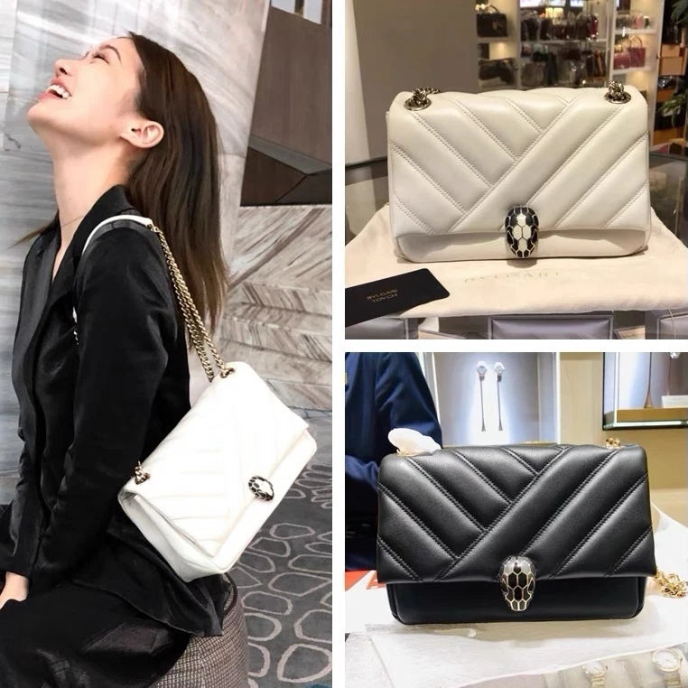 Bvlgari Serpenti Cabochon Black Calfskin Shoulder Bag For Women