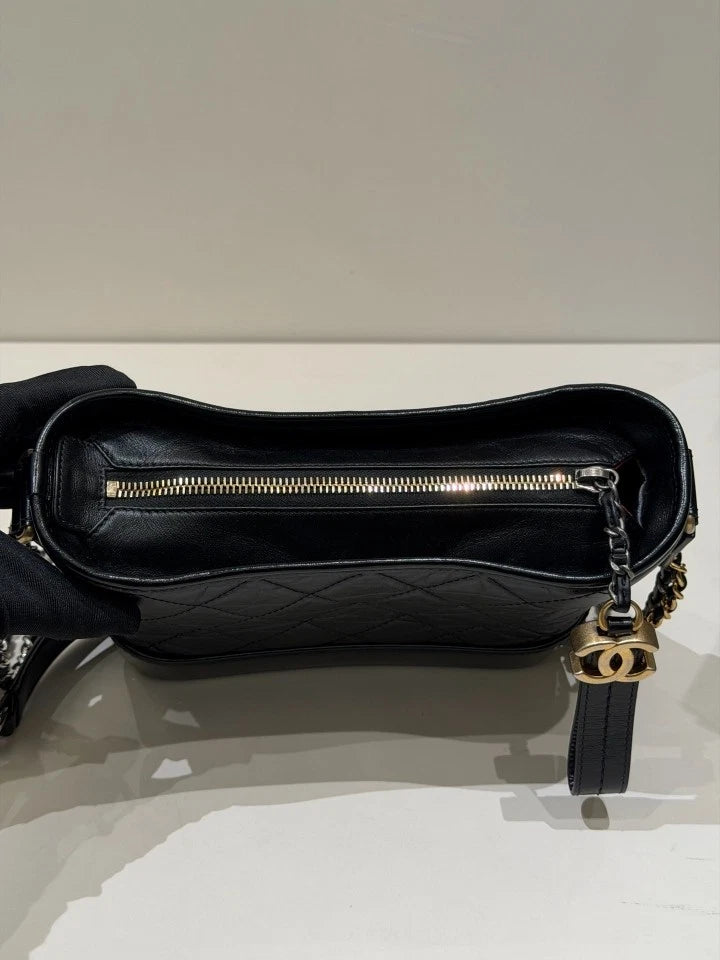 Chanel Gabrielle PM Chain Shoulder Bag Crossbody Black Gold Women