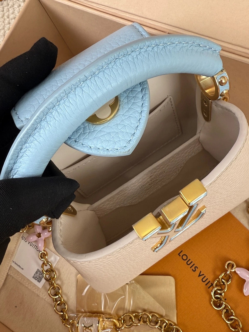 Louis Vuitton Capucines Nano White Blue Leather Shoulder Bag For Women