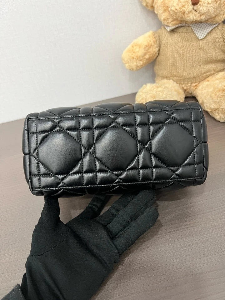 Dior Black Gold Lunch Box Top Handle Handbag For Women