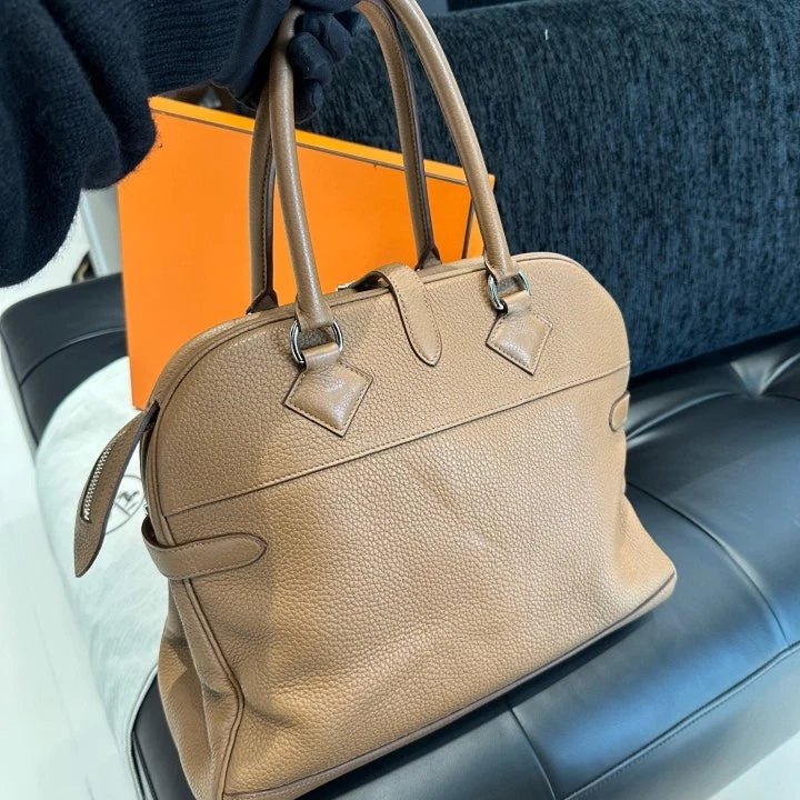 Hermes Atlas35 Togo Top Handle Bag Brown Silver Used Women Classic D
