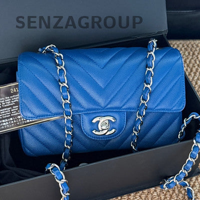 Chanel Blue Silver Chevron Mini Flap Bag - Women's Shoulder Crossbody