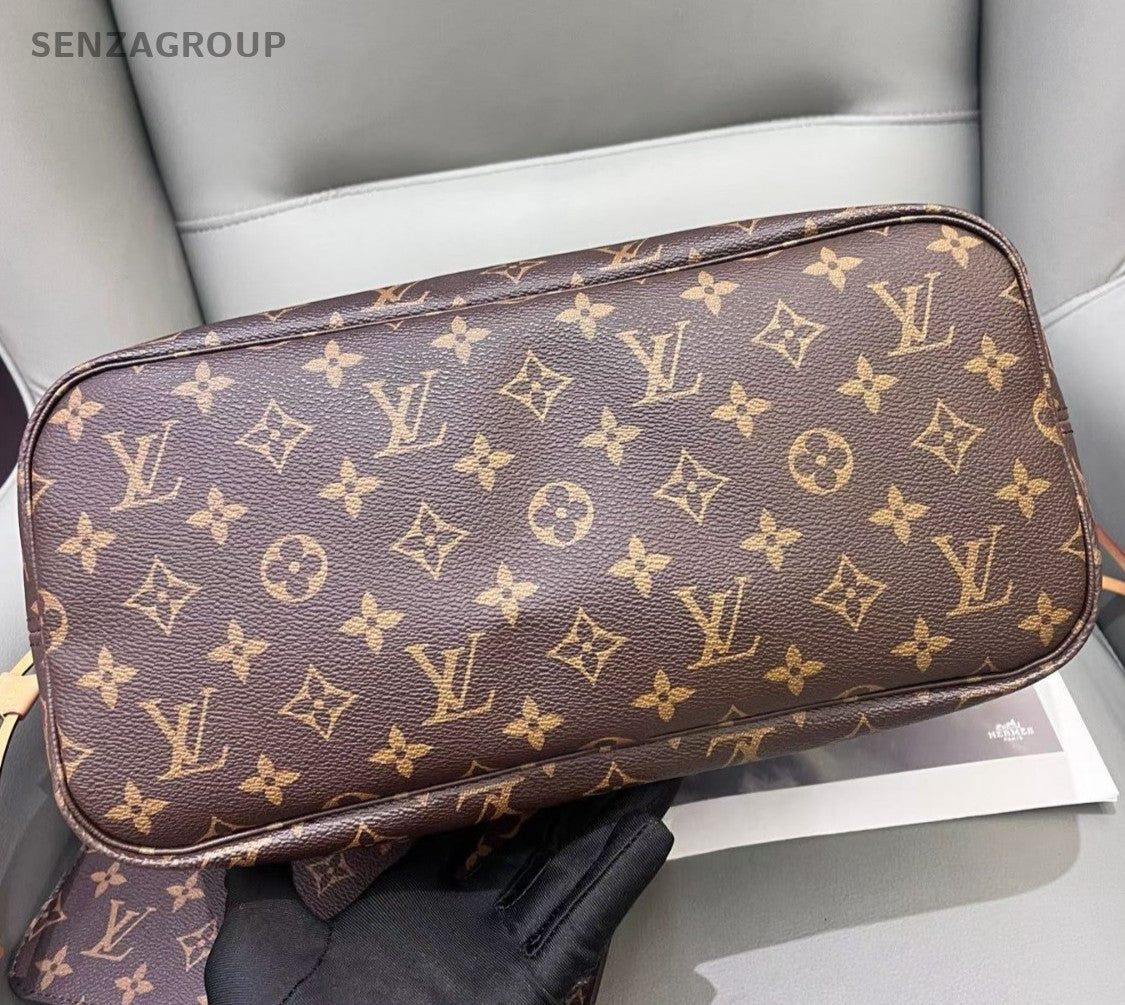 Louis Vuitton Neverfull Monogram Shoulder Bag Brown Gold Women Classic