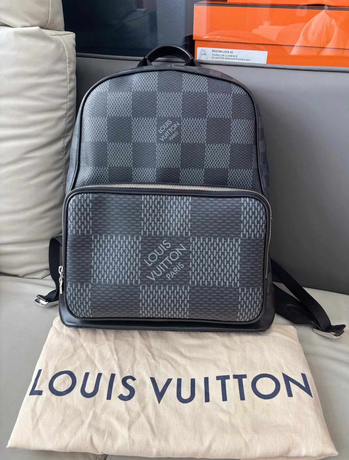 Louis Vuitton Campus Backpack Black Silver Unisex Adults Classic