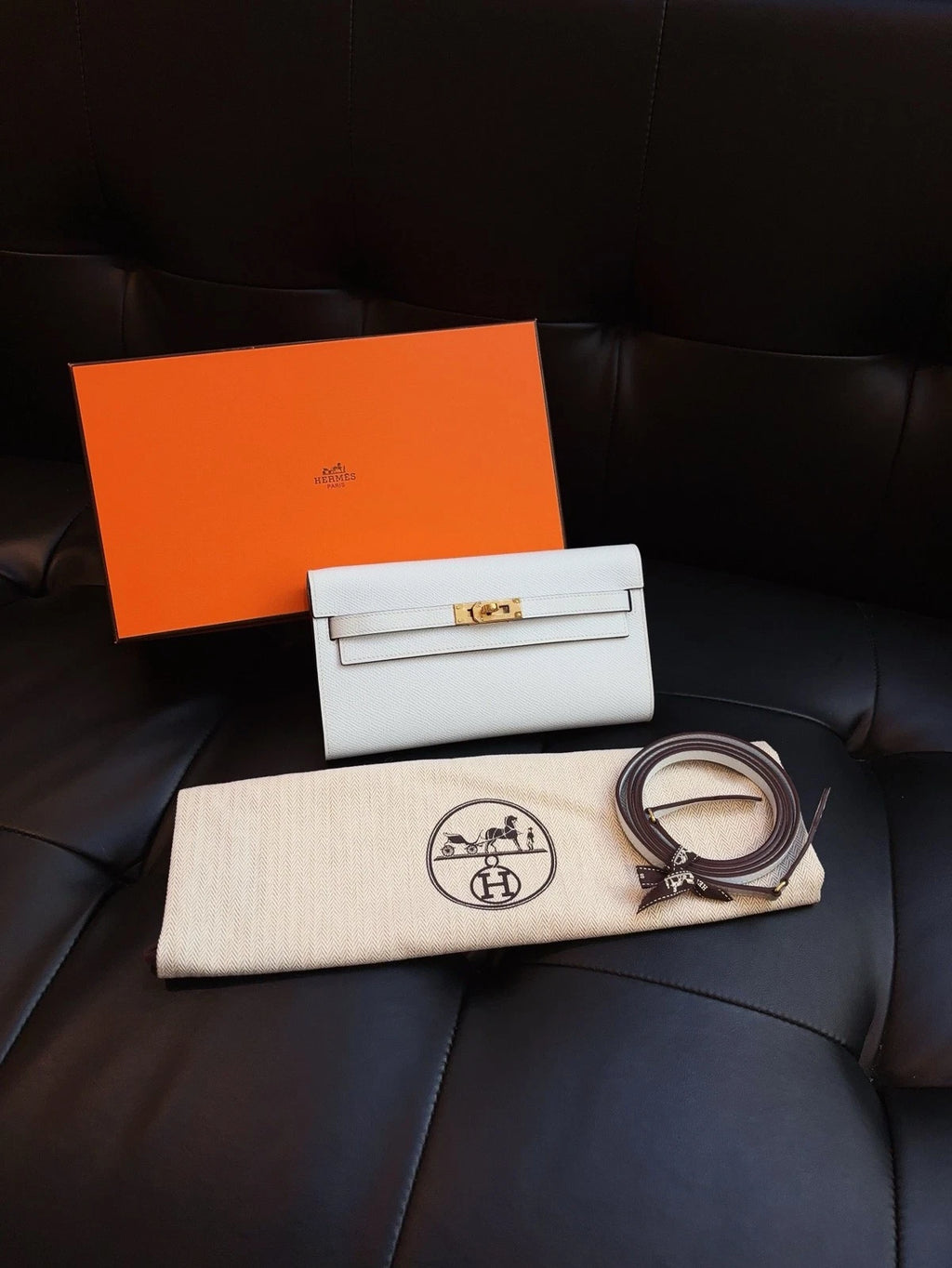 Hermes Kelly Togo Crossbody Bag Women's Purse Blue Gold Lock