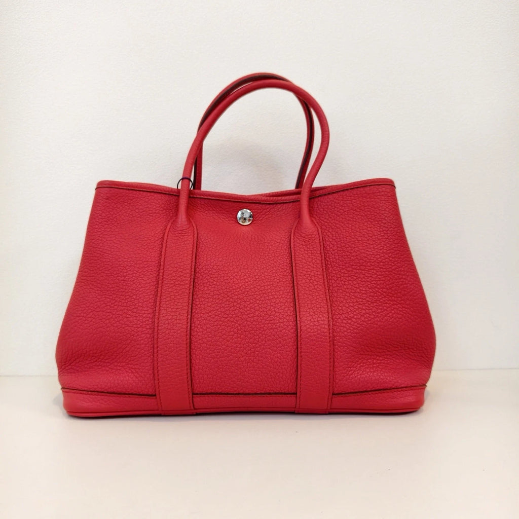 Hermes Garden Party30 Top Handle Bag Red Silver Women Classic