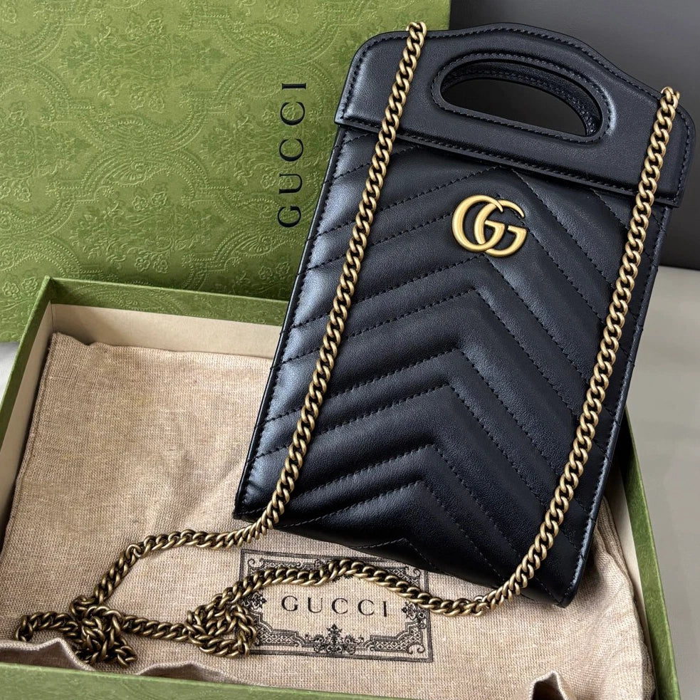 Gucci Marmont Black Gold Shoulder Bag Crossbody Excellent