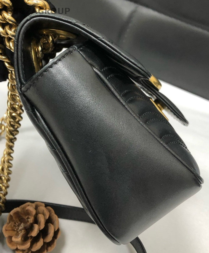 Gucci Marmont Chain Shoulder Bag Black Gold Women Classic Designer