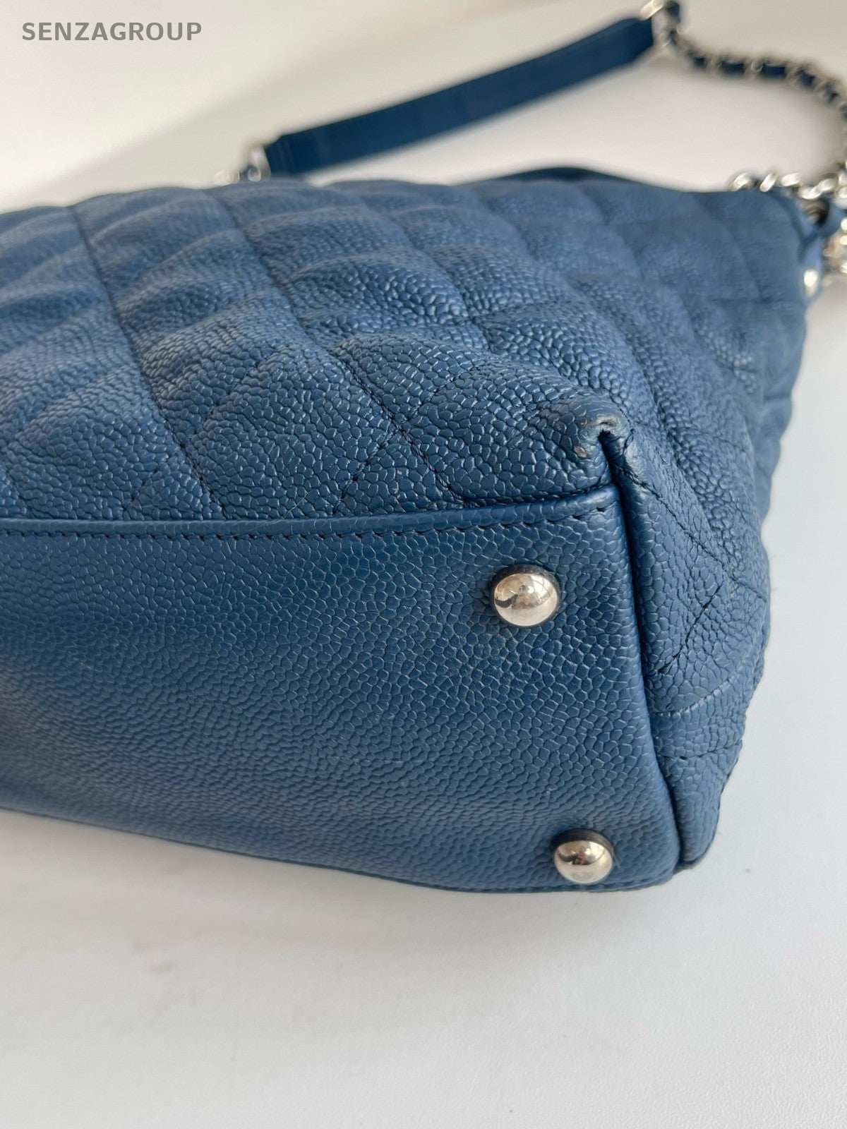 CHANEL Hobo caviar Chain 2way Shoulder bag Diamond pattern Women Handbag Blue