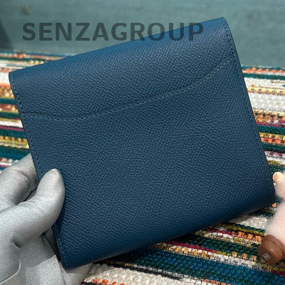 Hermès Constance Compact Wallet Blue Silver Hardware Women's Fashion