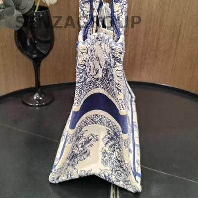 Dior Embroidered Small Tote Bag Blue White Classic Fashion Women
