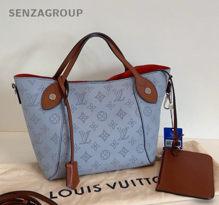 Louis Vuitton Hina PM Monogram Tote Top Handle Bag Crossbody Blue Silver Women