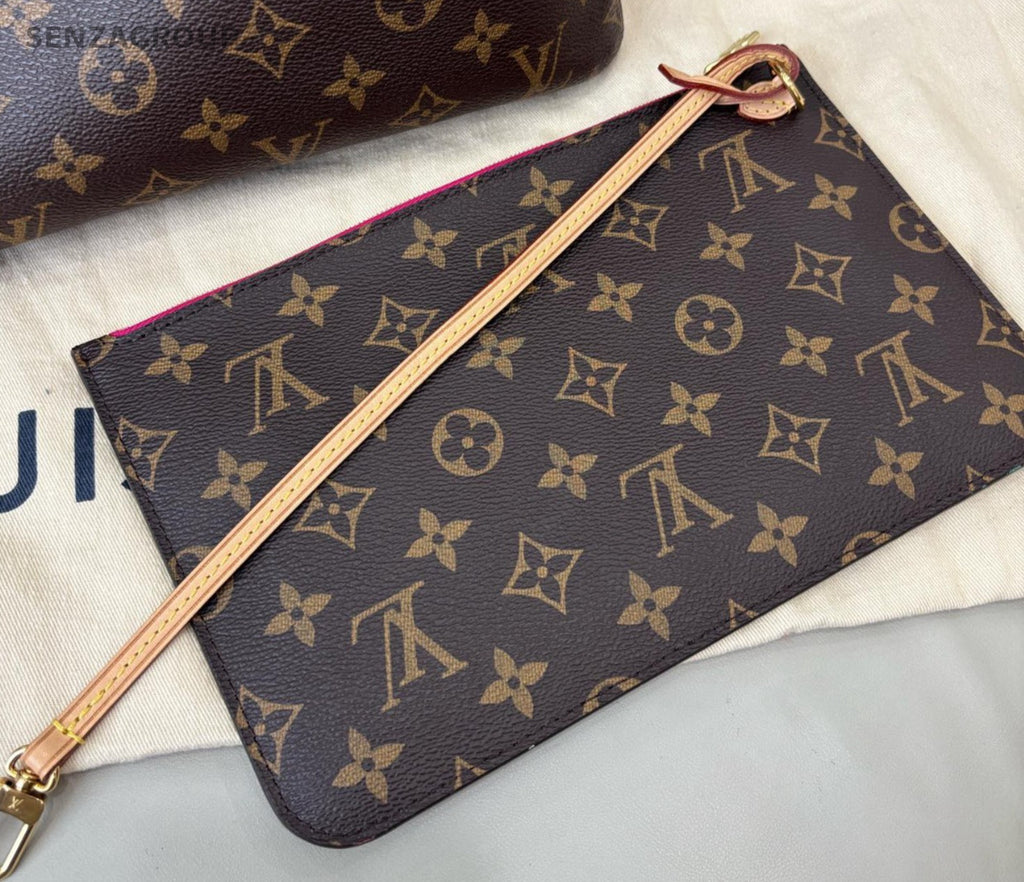 Louis Vuitton Neverfull MM Monogram Shoulder Bag Brown Gold Women Classic
